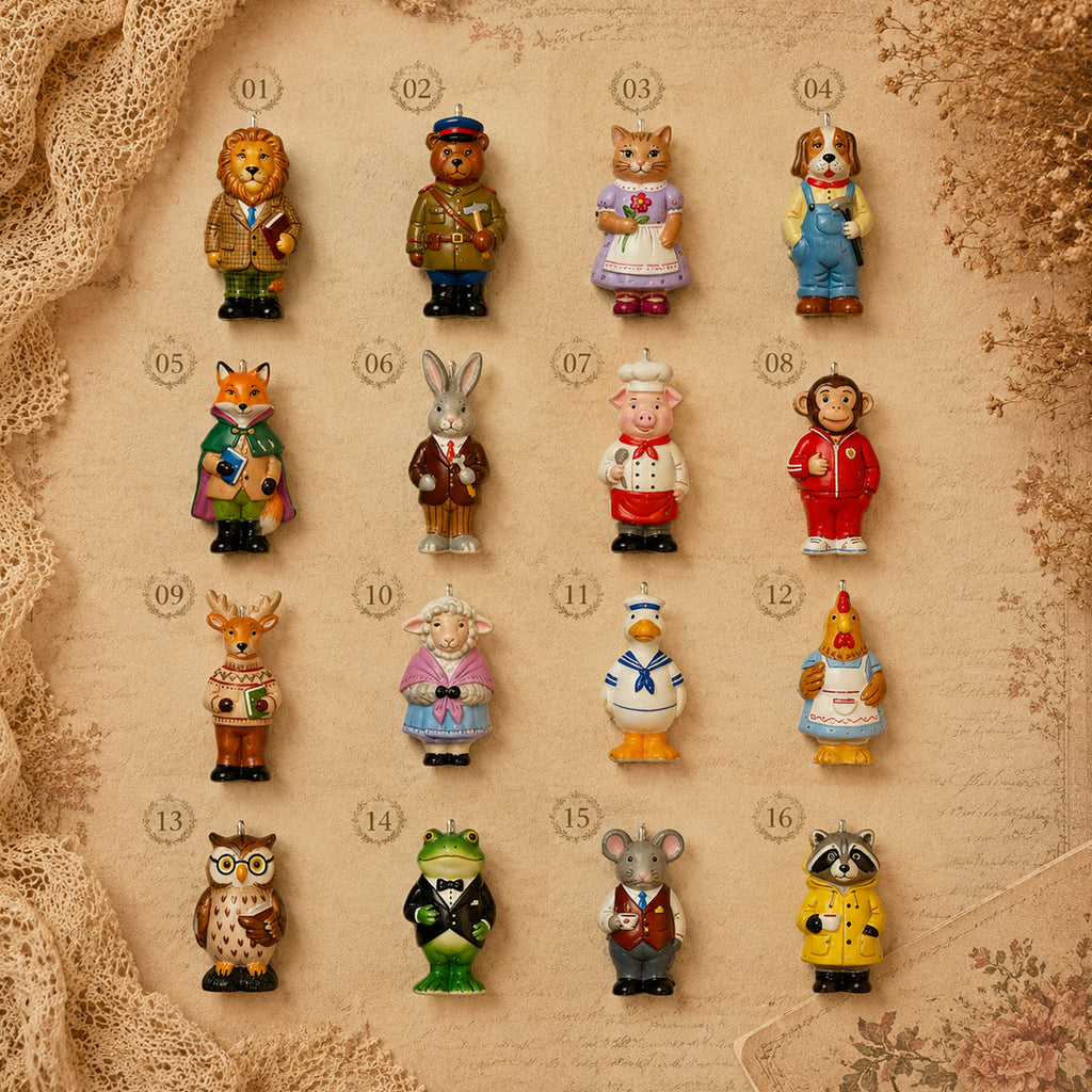 Numbered comparison chart of the Animal Forest character charm designs.