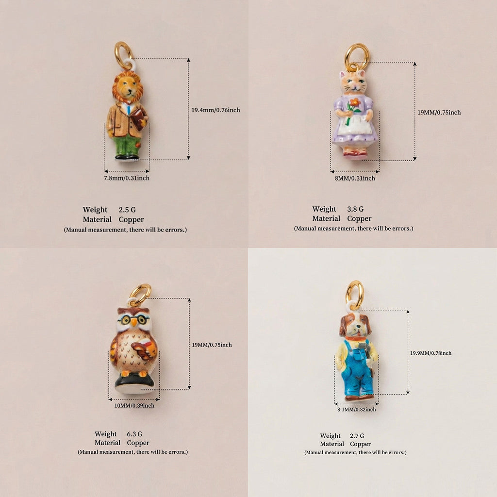 Size and weight reference for four Animal Forest character charms.