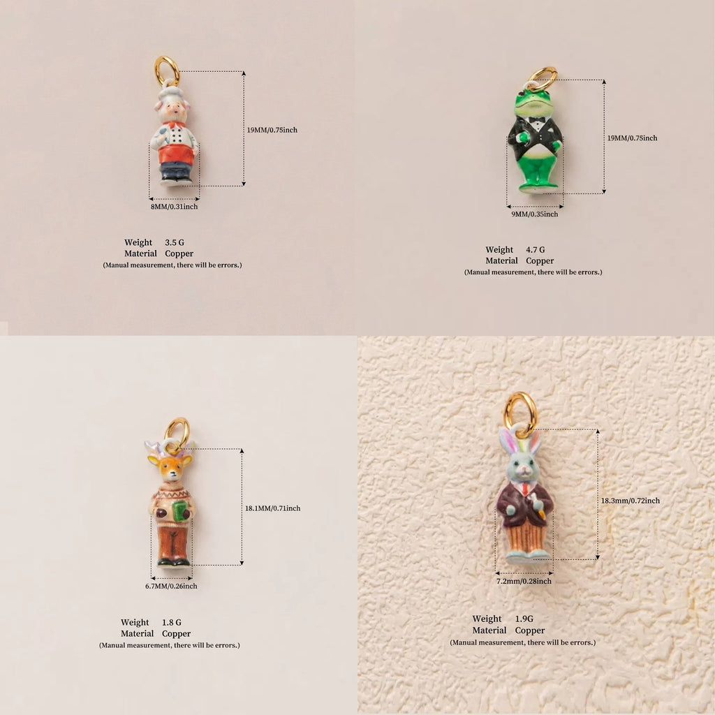 Measurement reference for four more Animal Forest pendant designs.