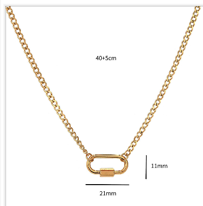 Sizing diagram for an Animal Forest necklace chain with an oval connector.
