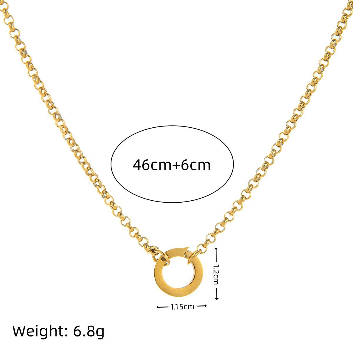 Sizing diagram for a fine Animal Forest necklace chain with a round connector.