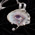 Nyra Lavender Gaze Oyster Eye Brooch, Choker & Pendant, Purple Eye Pearl Gothic Bridal Jewelry, 3-in-1 Hair Clip, Ready to Ship