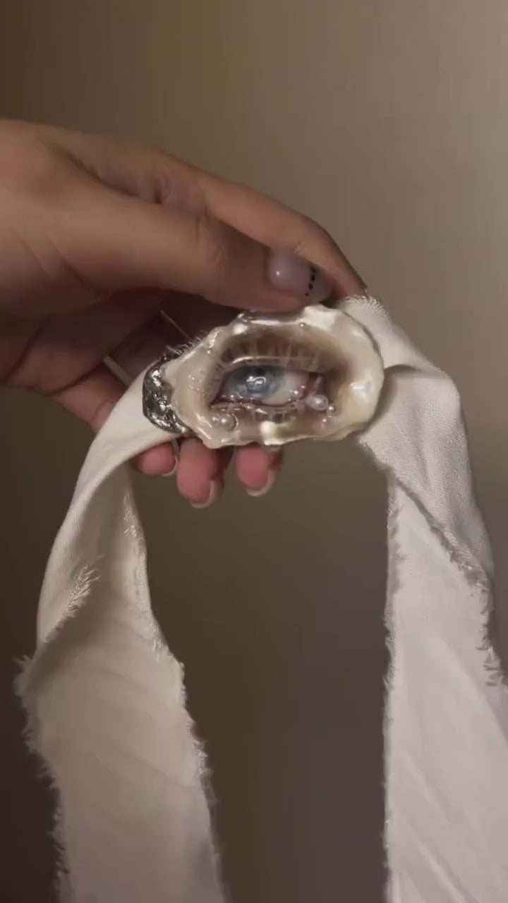 Lilith Veil Smoky Blue Oyster Eye — Choker, Brooch or Charm — product video