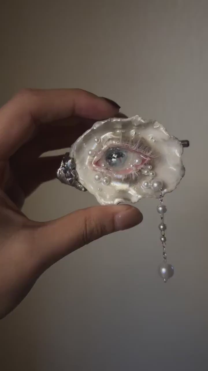 Pearl-Drop White-Water Blue Oyster Eye — Choker, Brooch or Charm — product video