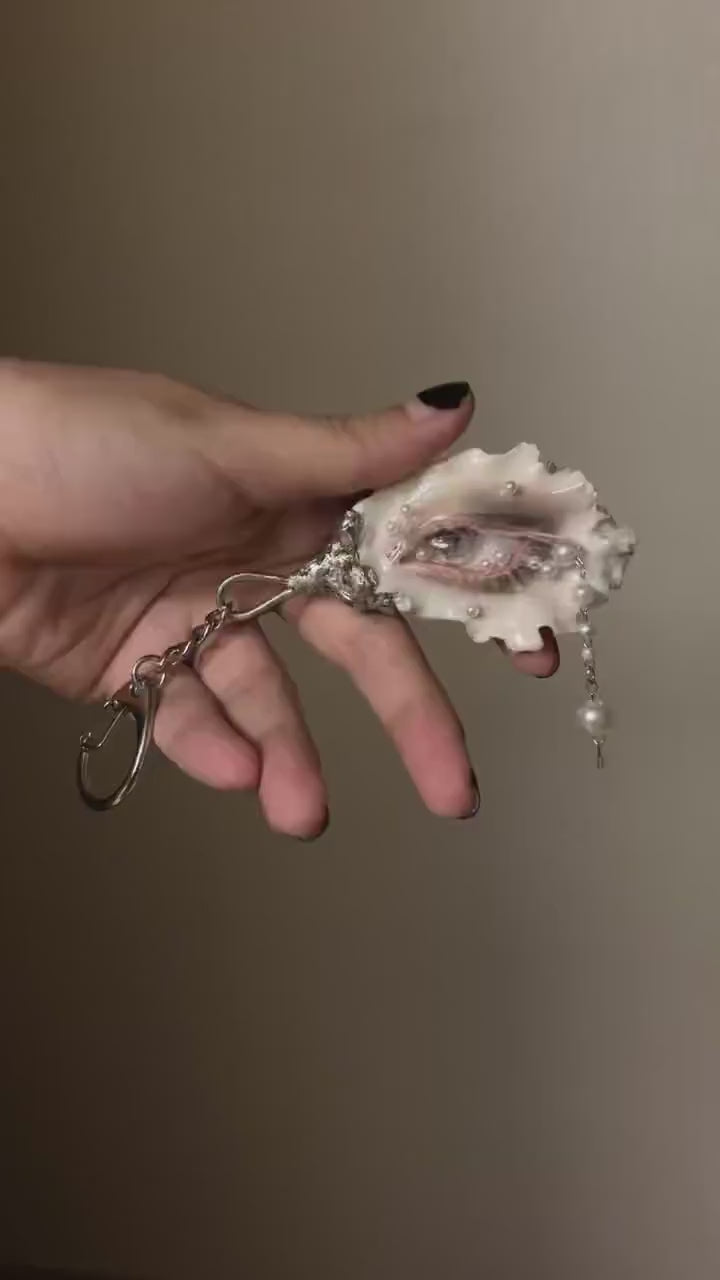 Nyra Ash Grey-Lash Oyster Eye — Choker, Brooch or Charm — product video